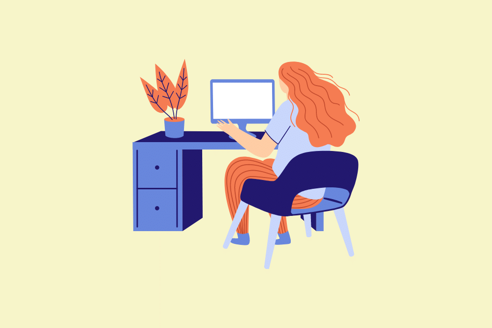 Ilustración de mujer trabajando en un ordenador