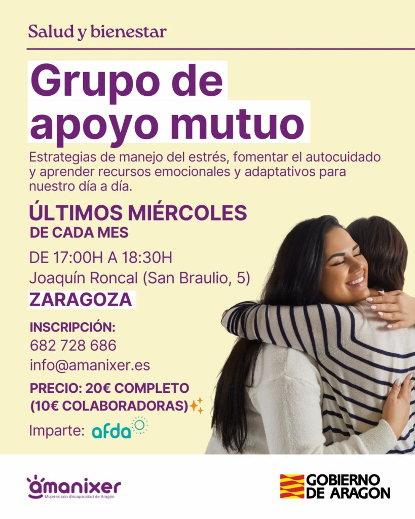 Cartel del grupo de apoyo mutuo en Zaragoza para mujeres con discapacidad en Zaragoza