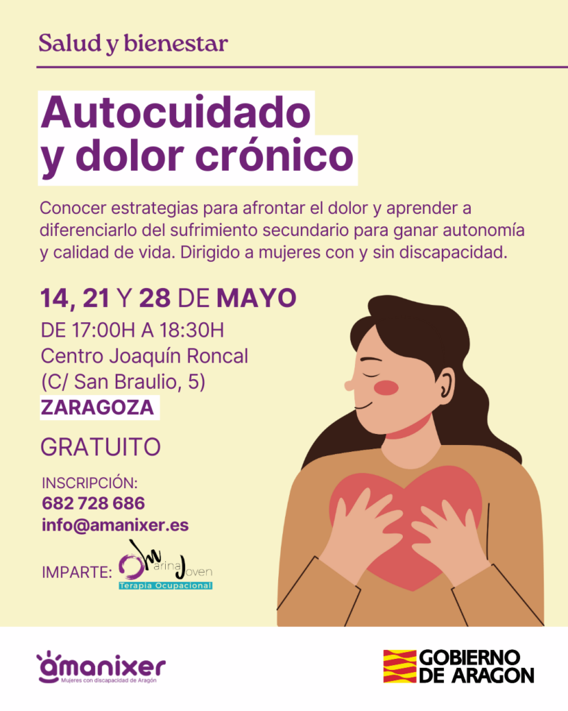 Cartel del taller de autocuidado y dolor crónico en Zaragoza
