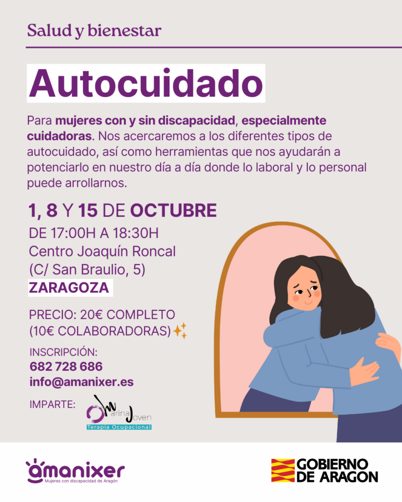 Cartel del taller de autocuidado en Zaragoza