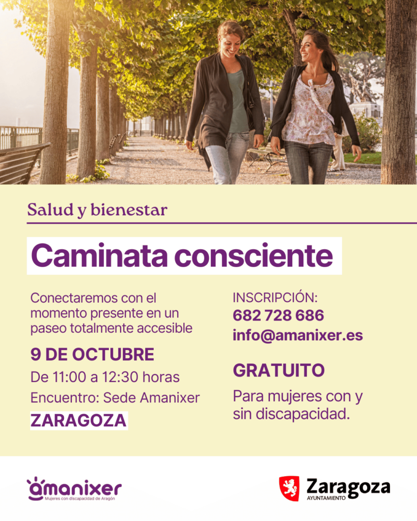 Cartel de la Caminata consciente y accesible en Zaragoza