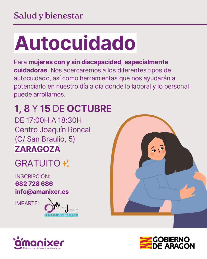 Cartel del taller de autocuidado en Zaragoza