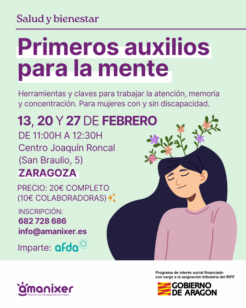 Cartel taller primeros auxilios para la mente AFDA