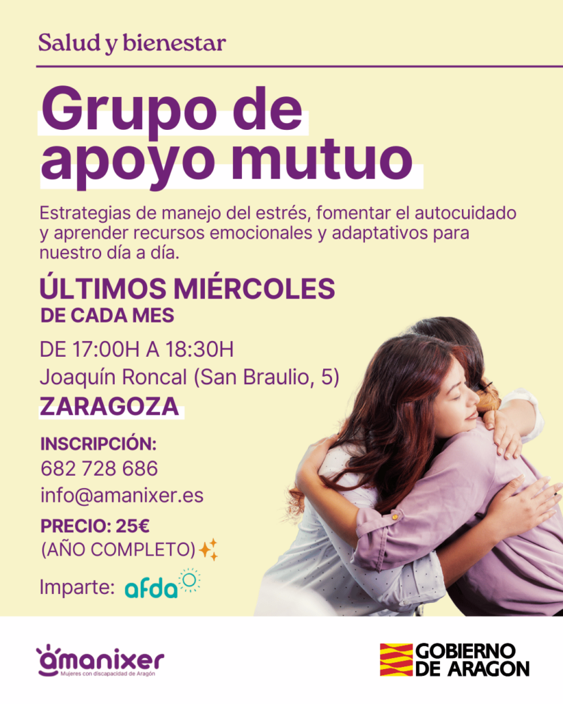 Cartel del grupo de apoyo mutuo en Zaragoza para mujeres con discapacidad en Zaragoza