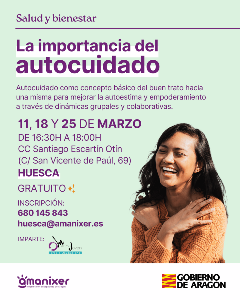 Cartel del taller de autocuidado en Huesca