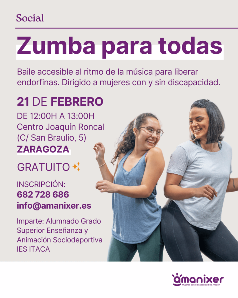 Cartel del taller de Zumba para mujeres en Zaragoza